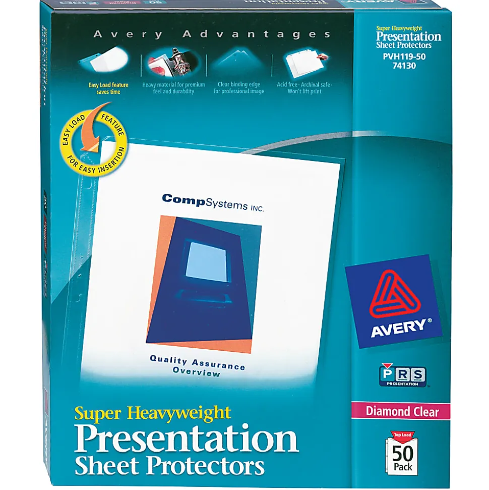 Avery® Super Heavyweight Sheet Protectors With Easy Load™, 8-1/2" x 11", Diamond Clear, 50 Document Protectors