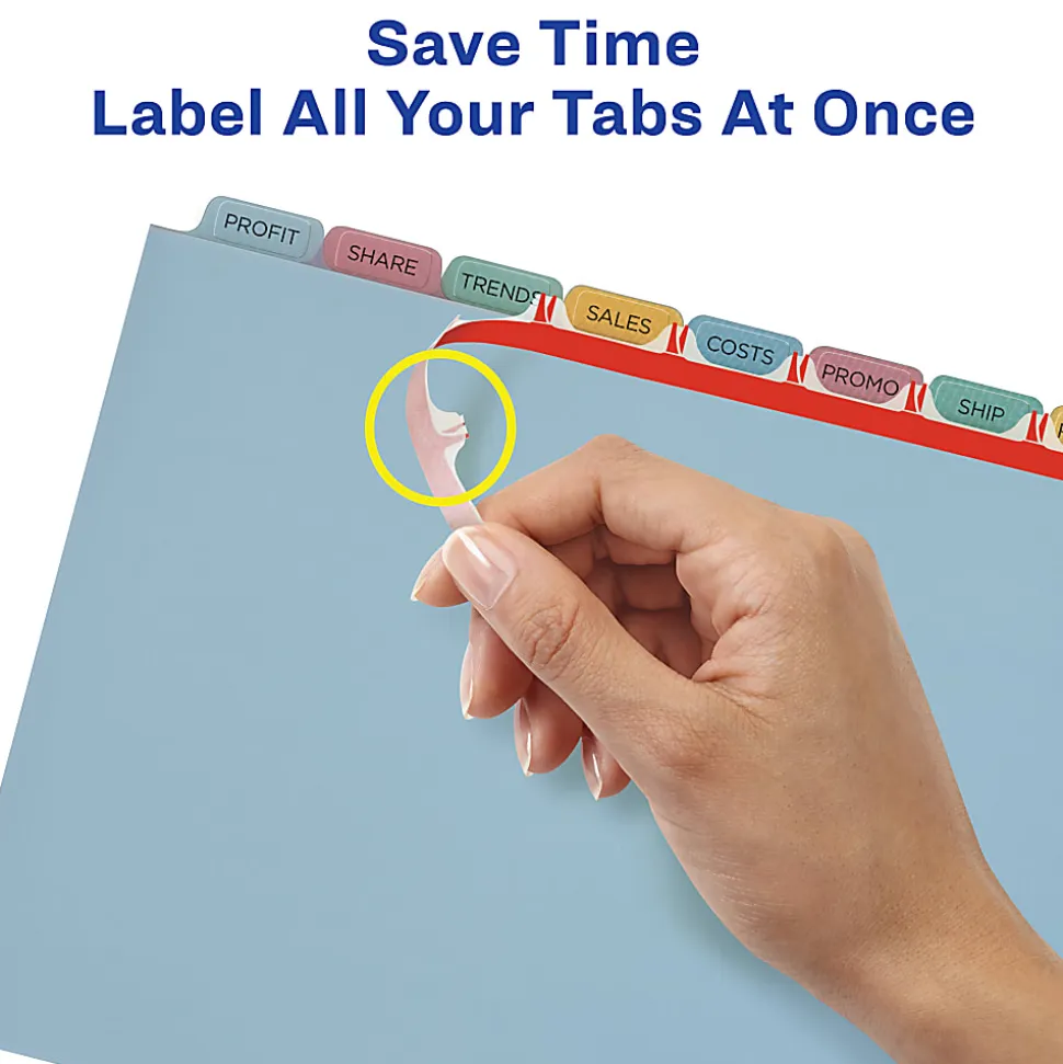 Avery® 8 Tab Plastic Dividers For 3 Ring Binder, Easy Print & Apply Clear Label Strip, Index Maker® Customizable, Multicolor Tabs, Pack Of 5 Sets