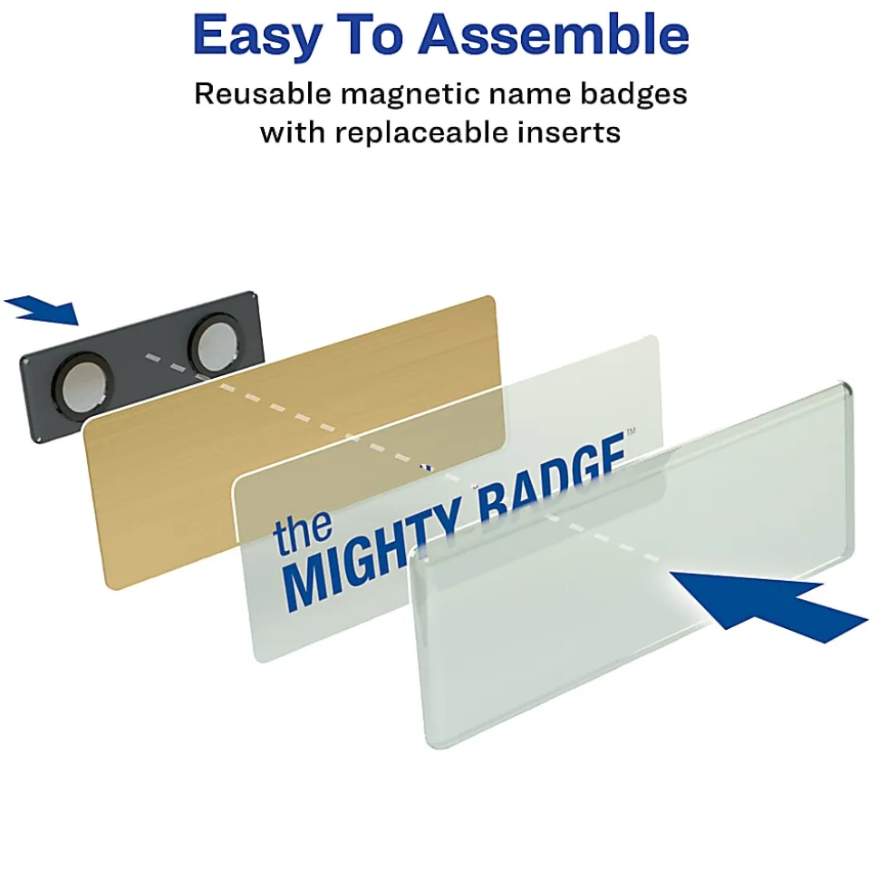 Avery® The Mighty Badge Magnetic Badges For Inkjet Printers, 1" x 3", Gold, Pack Of 10 Badges
