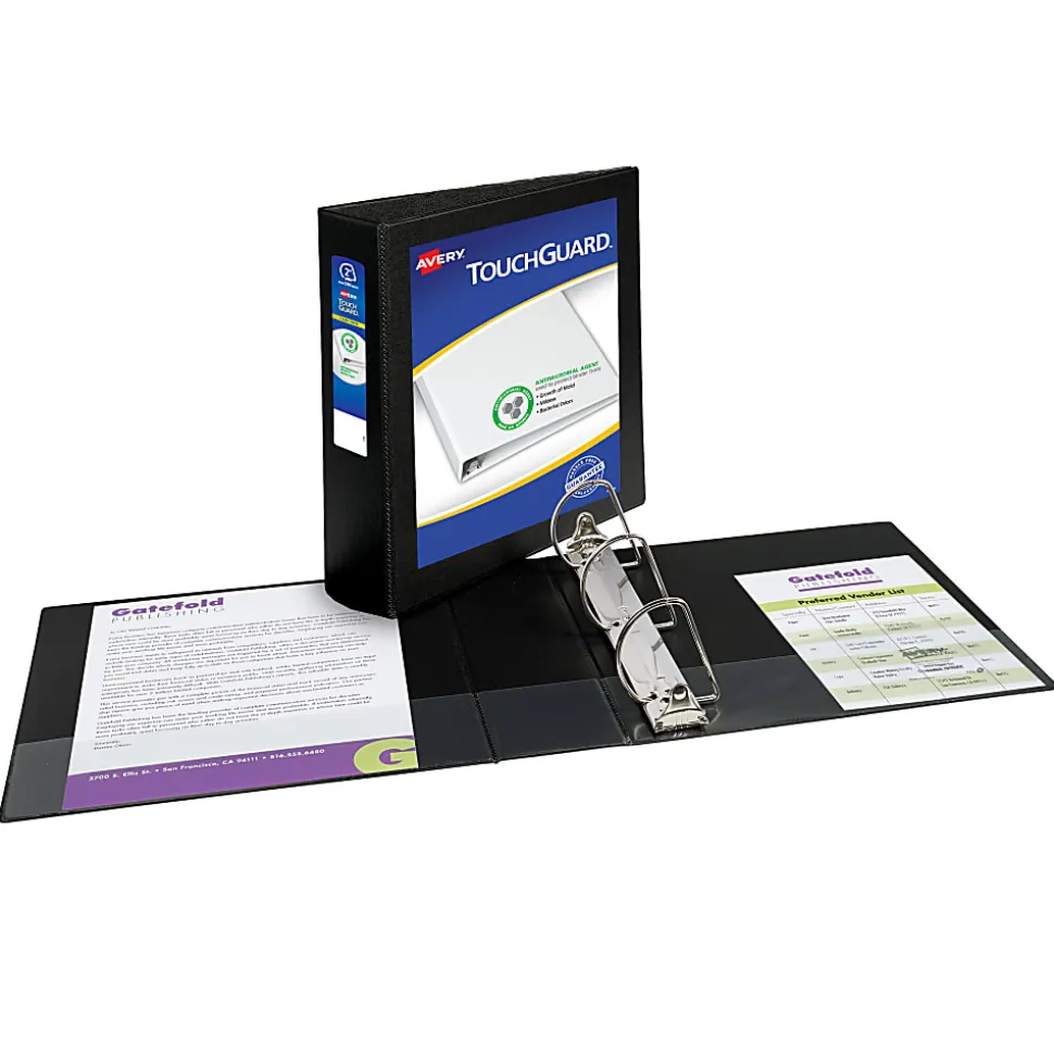 Avery TouchGuard® Protection View 3 Ring Binder, 2" Slant Rings, Black With Clear View Cover, 1 Binder