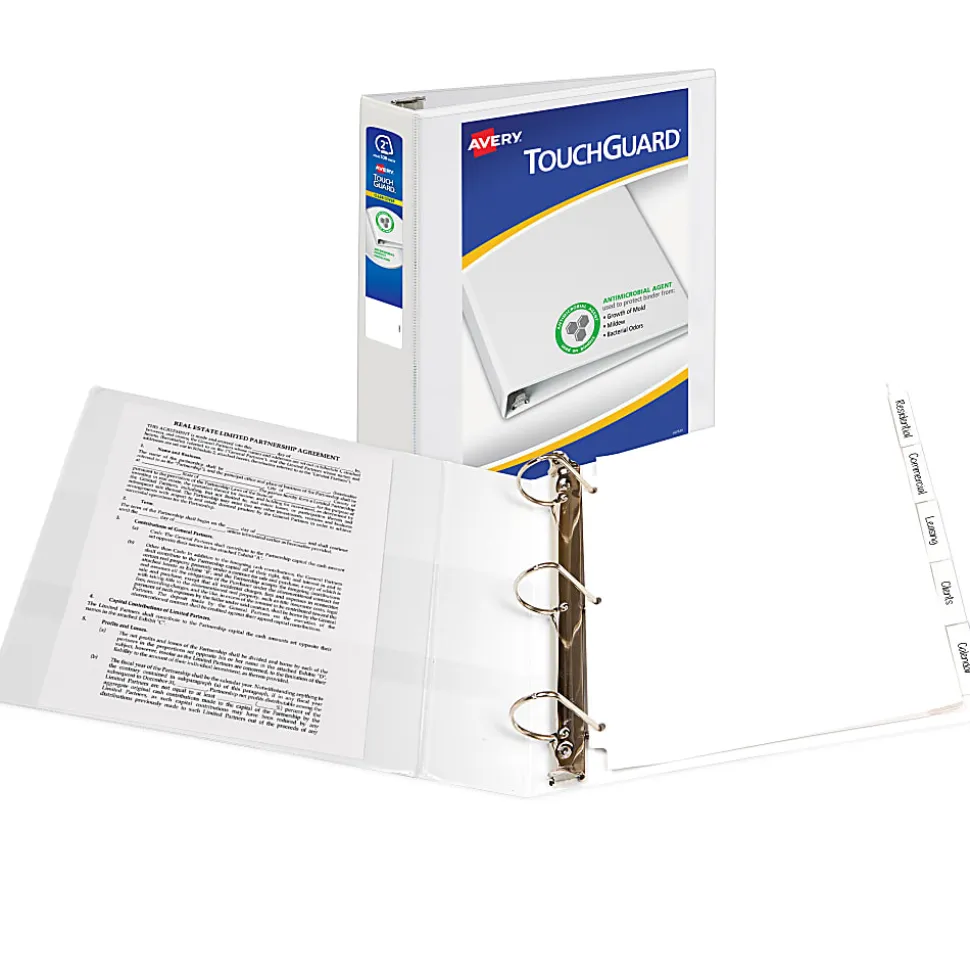 Avery TouchGuard® Protection View 3 Ring Binder, 2" Slant Rings, White With Clear View Cover, 1 Binder