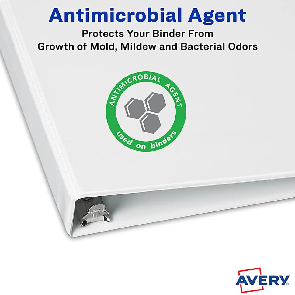 Avery TouchGuard® Protection View 3 Ring Binder, 2" Slant Rings, White With Clear View Cover, 1 Binder