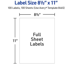 Avery® TrueBlock® Permanent Full-Sheet Labels, 8165, Inkjet, 8 1/2