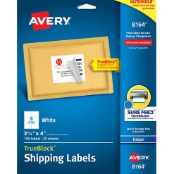 Avery® TrueBlock® Permanent Inkjet Shipping Labels, 8164, 3 1/3