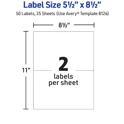 Avery® TrueBlock® Permanent Inkjet Shipping Labels, Internet, 8126, 5 1/2" x 8 1/2", White, Pack Of 50
