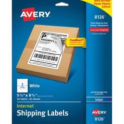 Avery® TrueBlock® Permanent Inkjet Shipping Labels, Internet, 8126, 5 1/2