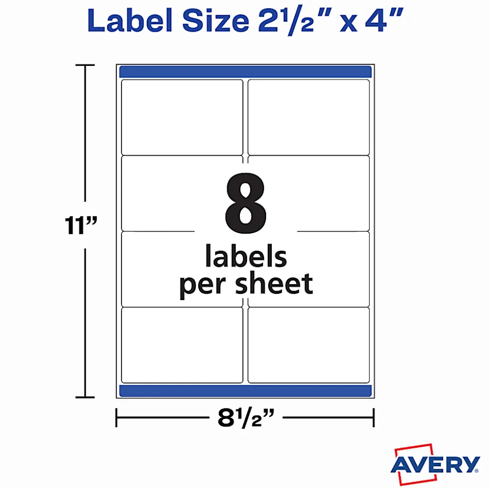 Avery® TrueBlock® Shipping Labels With Sure Feed® Technology, 5817, Rectangle, 2.5" x 4", White, Pack Of 800