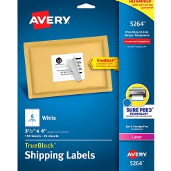 Avery® TrueBlock® Shipping Labels With Sure Feed® Technology, 5264, Rectangle, 3 1/3