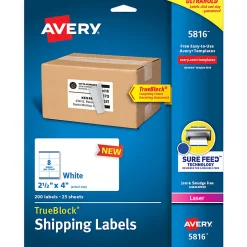 Avery® TrueBlock® Shipping Labels With Sure Feed® Technology, 5816, Rectangle, 2.5