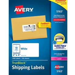 Avery® TrueBlock® Shipping Labels With Sure Feed® Technology, 5163, Rectangle, 2