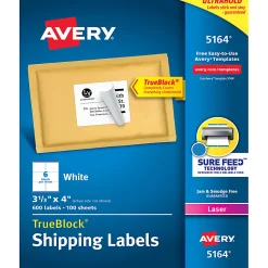 Avery® TrueBlock® Shipping Labels With Sure Feed® Technology, 5164, Rectangle, 3 1/3