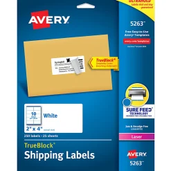 Avery® TrueBlock® Shipping Labels With Sure Feed® Technology, 5263, Rectangle, 2" x 4", White, Pack Of 250