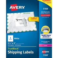 Avery® TrueBlock® Shipping Labels With Sure Feed® Technology, 5168, Rectangle, 3-1/2