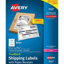 Avery® TrueBlock® White Laser Shipping Labels, With Paper Receipt, 5127, 5 1/16