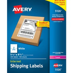 Avery® TrueBlock® White Laser Shipping Labels, Internet, 5126, 5 1/2" x 8 1/2", Pack Of 200