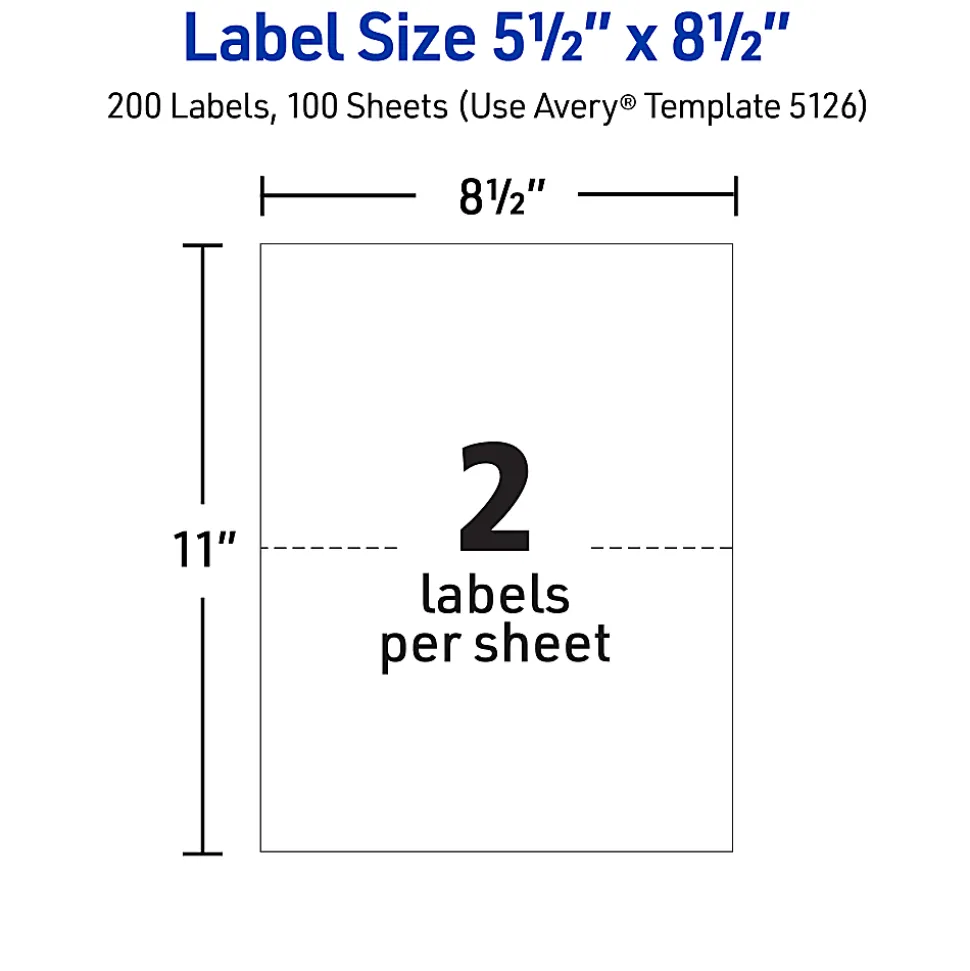 Avery® TrueBlock® White Laser Shipping Labels, Internet, 5126, 5 1/2" x 8 1/2", Pack Of 200