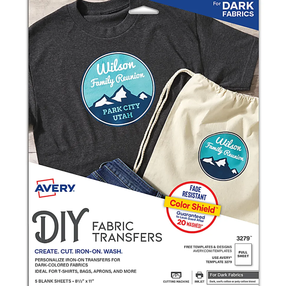 Avery® T-Shirt Transfers, Dark, 3279, Pack Of 5