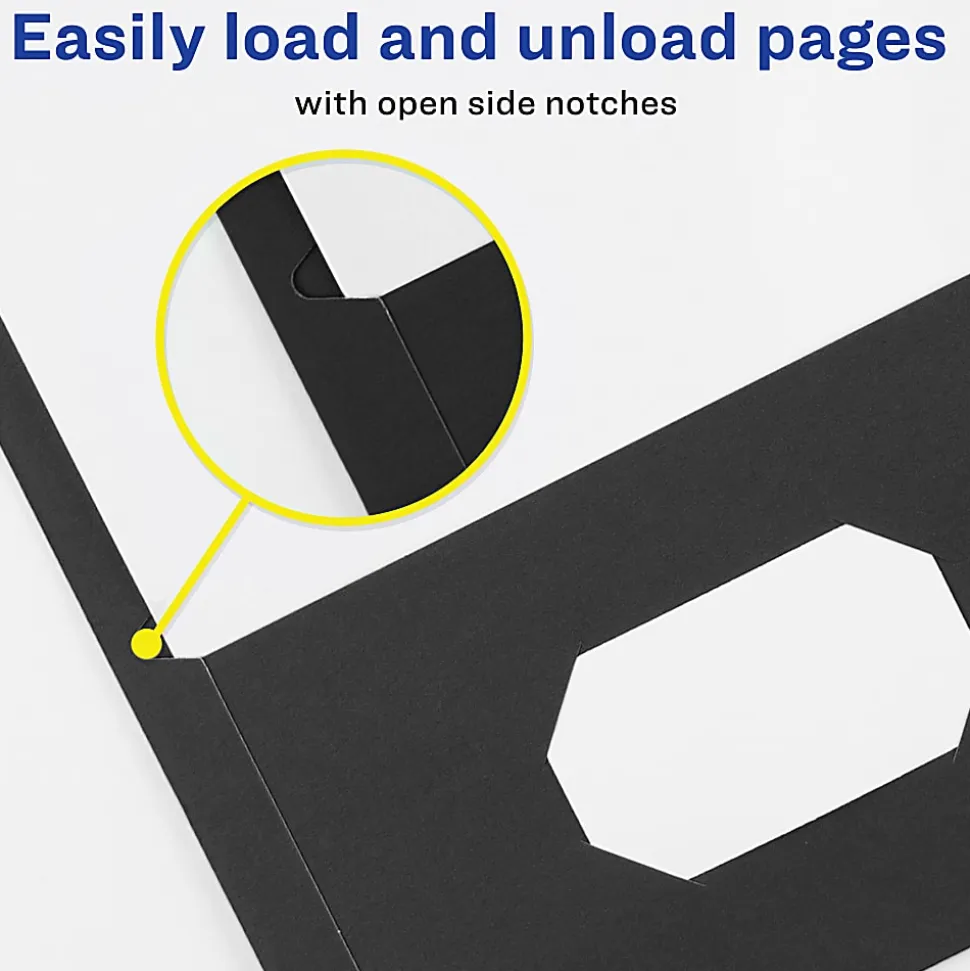 Avery® Two Pocket Folders With 3 Prong Fasteners, 8-1/2" x 11", Holds 70 Sheets, Black, Box Of 25 Folders
