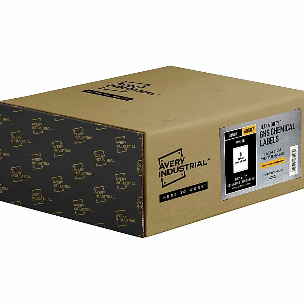 Avery® UltraDuty™ GHS Chemical Labels, AVE60507, 8 1/2" x 11", White, Box Of 500