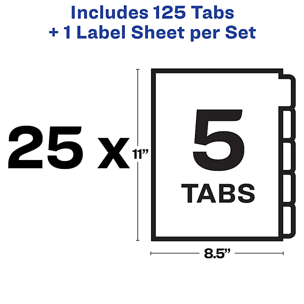 Avery® Unpunched Customizable Dividers For Use With Any Binding System, 5 Tab, White, 25 Sets - 11443