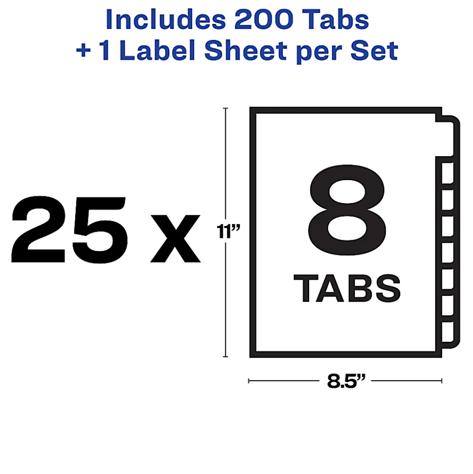 Avery® Unpunched Customizable Dividers, 8 Tab, White, 25 Sets - 11444