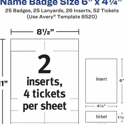 Avery® Vertical Name Badge Kit, 6" x 4 1/4", 8520, White, Pack Of 25 Badges