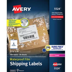 Avery® Waterproof Labels With Ultrahold®, 05524, Rectanlge, 3-1/3