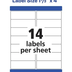 Avery® WeatherProof Mailing Labels with TrueBlock Technology, AVE5522, Permanent Adhesive, White, Polyester, 14 Per Sheet, Pack Of 700