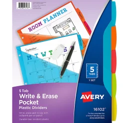 Avery® Write & Erase Durable Plastic Dividers With Pockets, 8-1/2