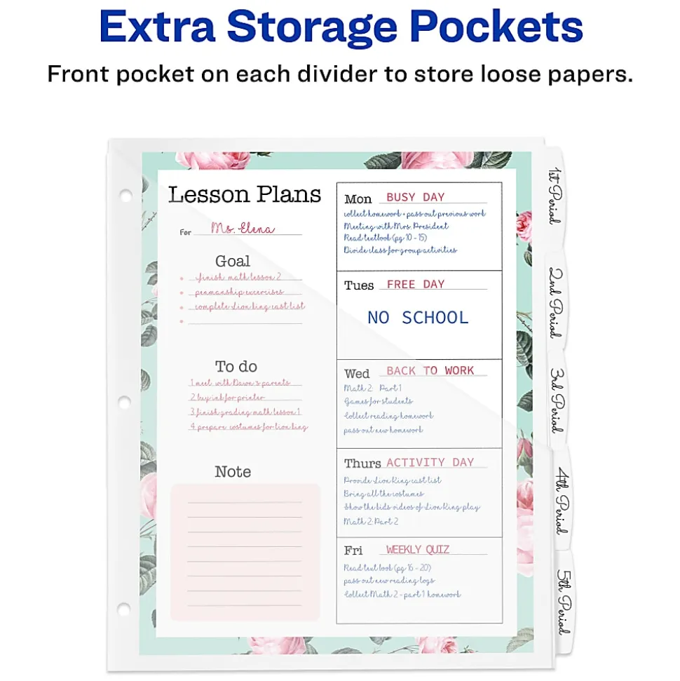 Avery® Write & Erase Durable Plastic Divider With Pocket, 5 Tabs, 9 1/4" x 11 1/4", White