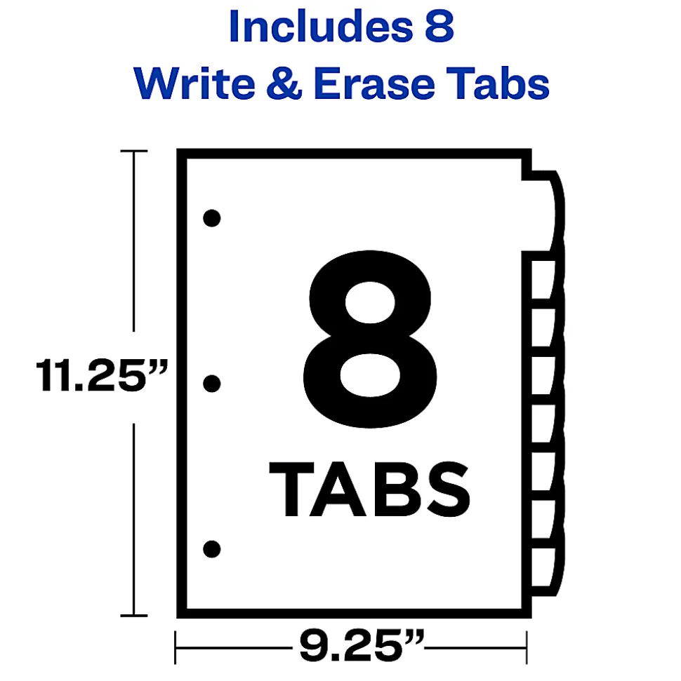 Avery® Write & Erase Durable Plastic Dividers With Pockets, 8-1/2" x 11", Multicolor Brights, Pack Of 8 Dividers