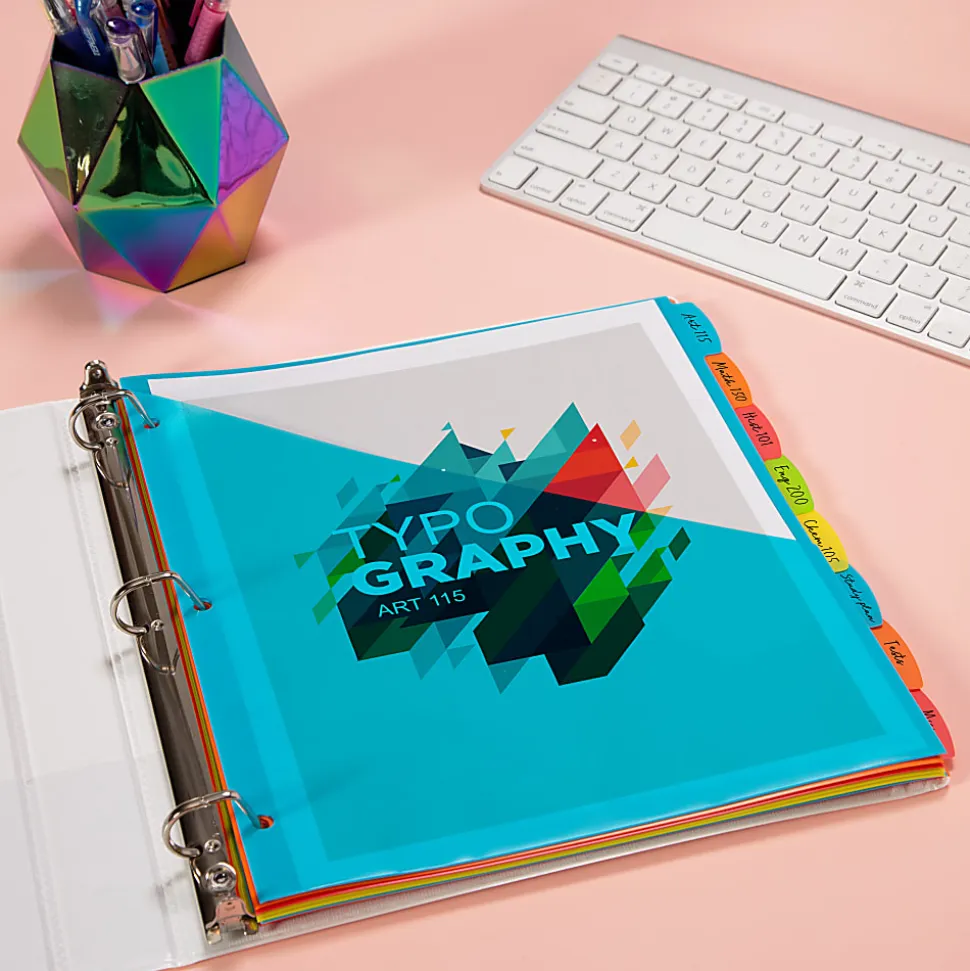 Avery® Write & Erase Durable Plastic Dividers With Pockets, 8-1/2" x 11", Multicolor Brights, Pack Of 8 Dividers