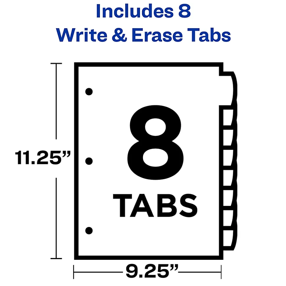 Avery® Write & Erase Durable Plastic Dividers With Pockets, 8-1/2" x 11", Multicolor Brights, Pack Of 8 Dividers