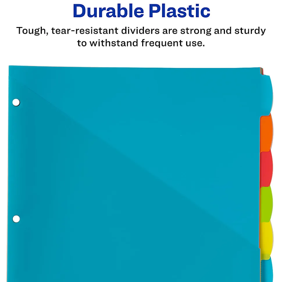 Avery® Write & Erase Durable Plastic Dividers With Pockets, 8-1/2" x 11", Multicolor Brights, Pack Of 8 Dividers