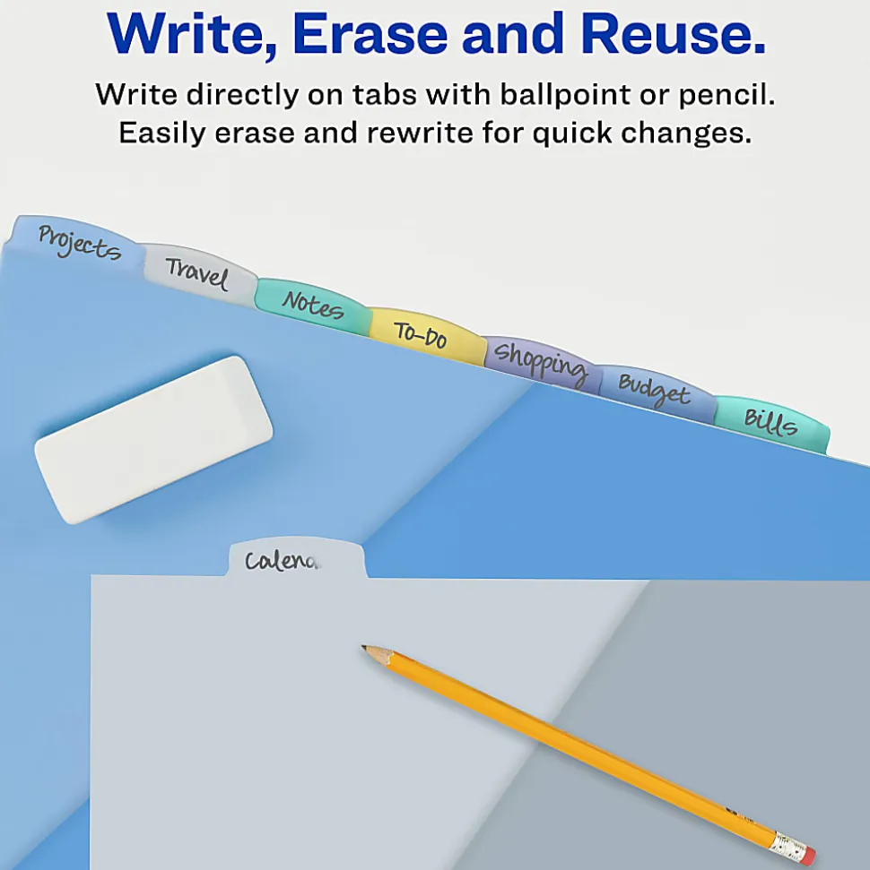 Avery® Write & Erase Pocket Plastic Dividers For 3 Ring Binders, 9-1/4" x 11-1/4", 8-Tab Set, Multicolor, 1 Set