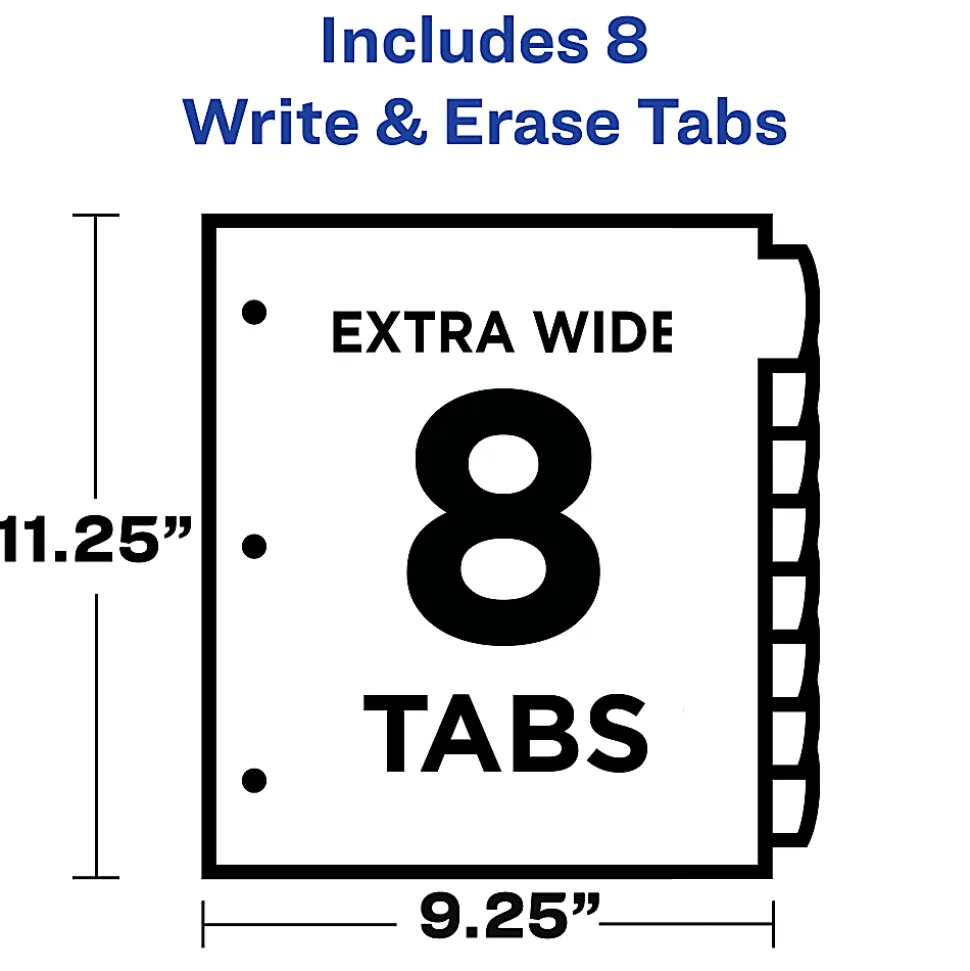 Avery® Write & Erase Pocket Plastic Dividers For 3 Ring Binders, 9-1/4" x 11-1/4", 8-Tab Set, Multicolor, 1 Set
