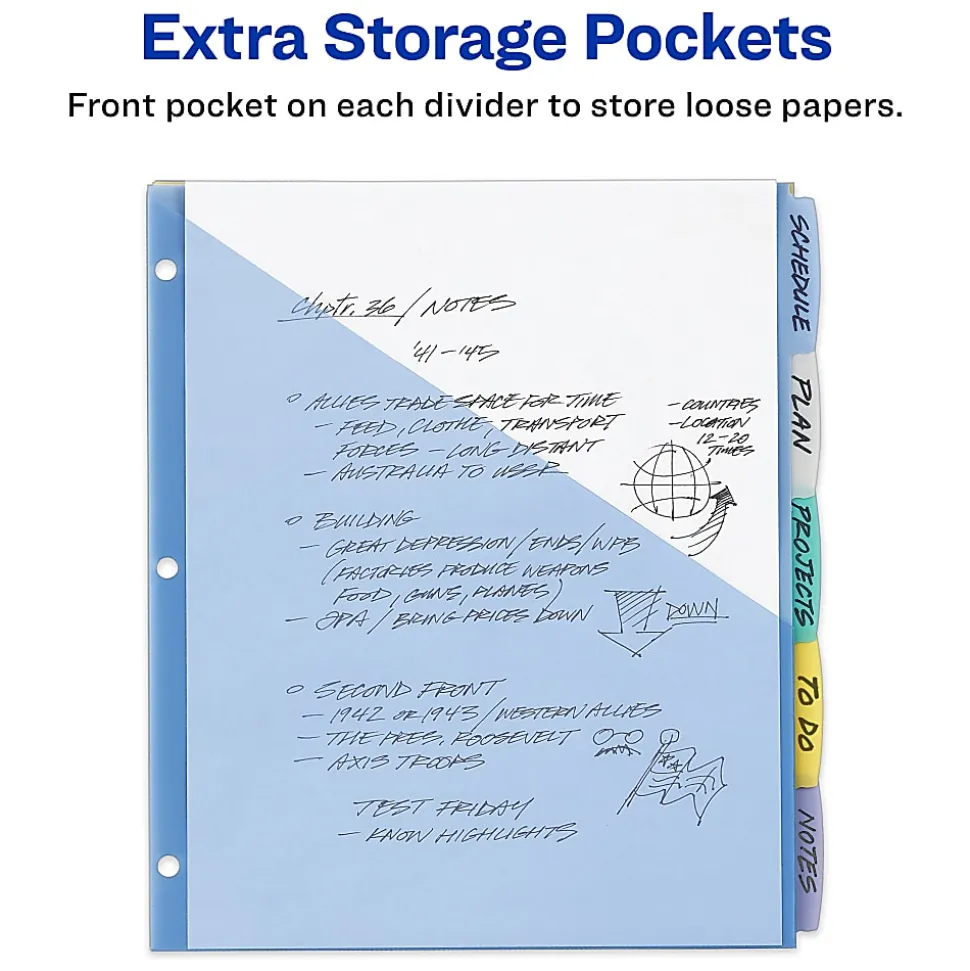 Avery® Write & Erase Pocket Plastic Dividers For 3 Ring Binders, 9-1/4" x 11-1/4", 5-Tab Set, Multicolor, 1 Set