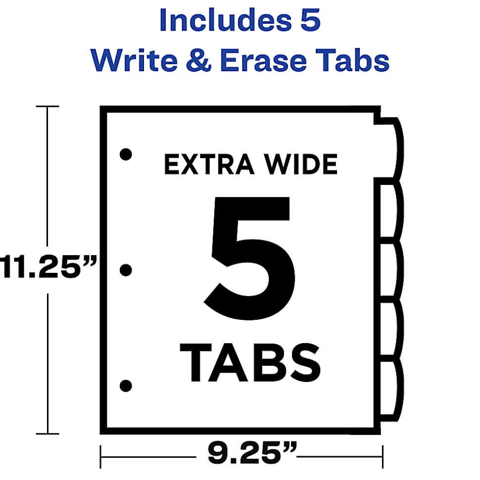 Avery® Write & Erase Pocket Plastic Dividers For 3 Ring Binders, 9-1/4" x 11-1/4", 5-Tab Set, Multicolor, 1 Set