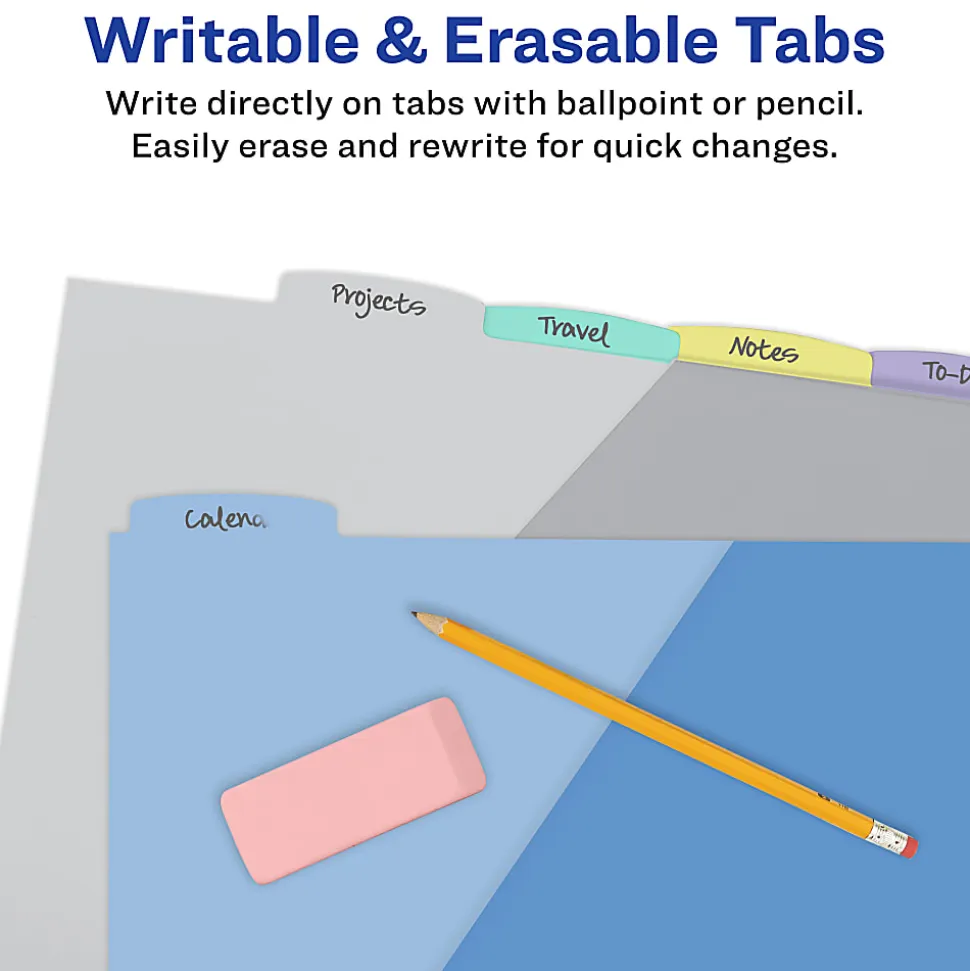 Avery® Write & Erase Pocket Plastic Dividers For 3 Ring Binders, 9-1/4" x 11-1/4", 5-Tab Set, Multicolor, 1 Set