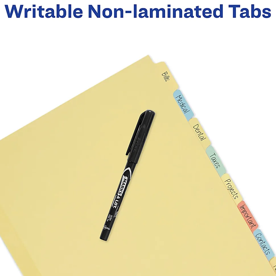 Avery® Write-On Paper Dividers For 3 Ring Binders, 8.5" x 11", 8-Tab Set, Multicolor, Pack Of 24 Sets