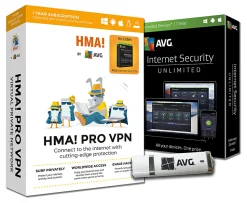 AVG HMA VPN + Internet Security, For Unlimited Devices, 1-Year Subscription, USB Bundle