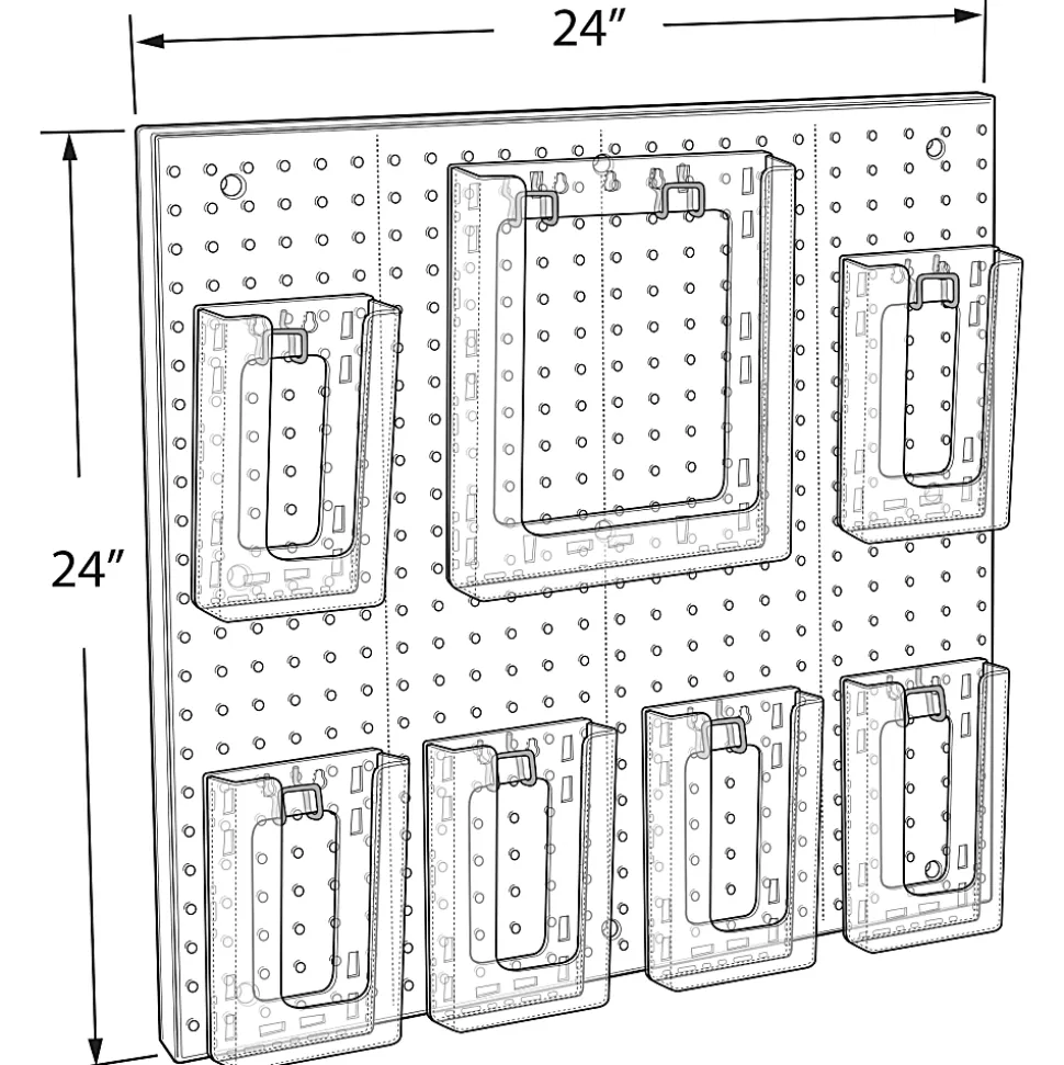Azar Displays 7-Pocket Acrylic Multi-Tier Pegboard Wall Brochure Holder, 24"H x 24"W x 7/8"D, Clear