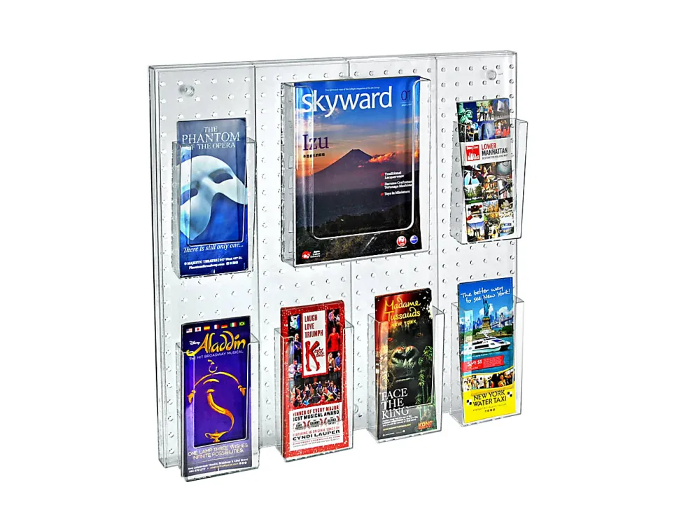 Azar Displays 7-Pocket Acrylic Multi-Tier Pegboard Wall Brochure Holder, 24"H x 24"W x 7/8"D, Clear