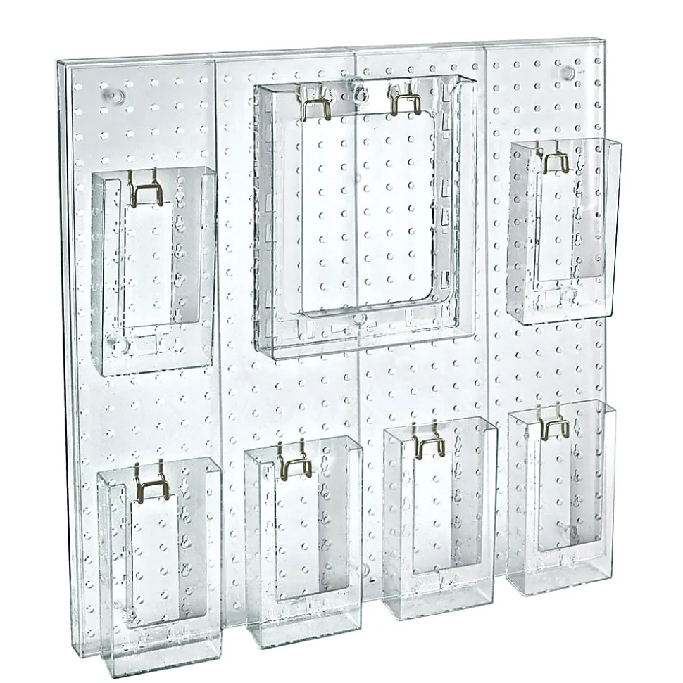 Azar Displays 7-Pocket Acrylic Multi-Tier Pegboard Wall Brochure Holder, 24"H x 24"W x 7/8"D, Clear