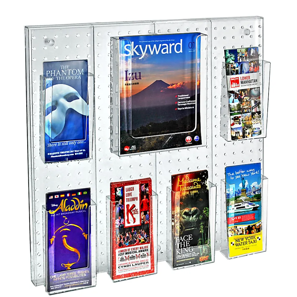Azar Displays 7-Pocket Acrylic Multi-Tier Pegboard Wall Brochure Holder, 24"H x 24"W x 7/8"D, Clear