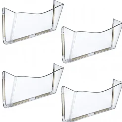 Azar Displays Single-Pocket Wall Files, Adhesive Tape Mount, 7"H x 14-3/4"W x 3"D, Clear, Pack Of 4 Files