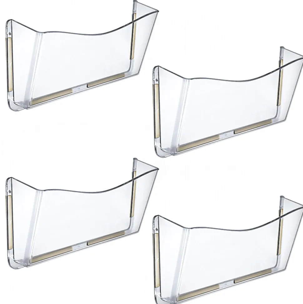 Azar Displays Single-Pocket Wall Files, Adhesive Tape Mount, 7"H x 14-3/4"W x 3"D, Clear, Pack Of 4 Files