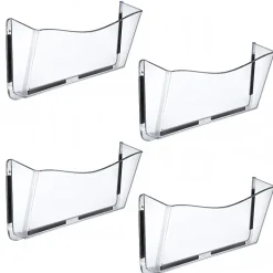 Azar Displays Single-Pocket Wall Files, Magnetic Tape Mount, 7"H x 14-3/4"W x 3"D, Clear, Pack Of 4 Files