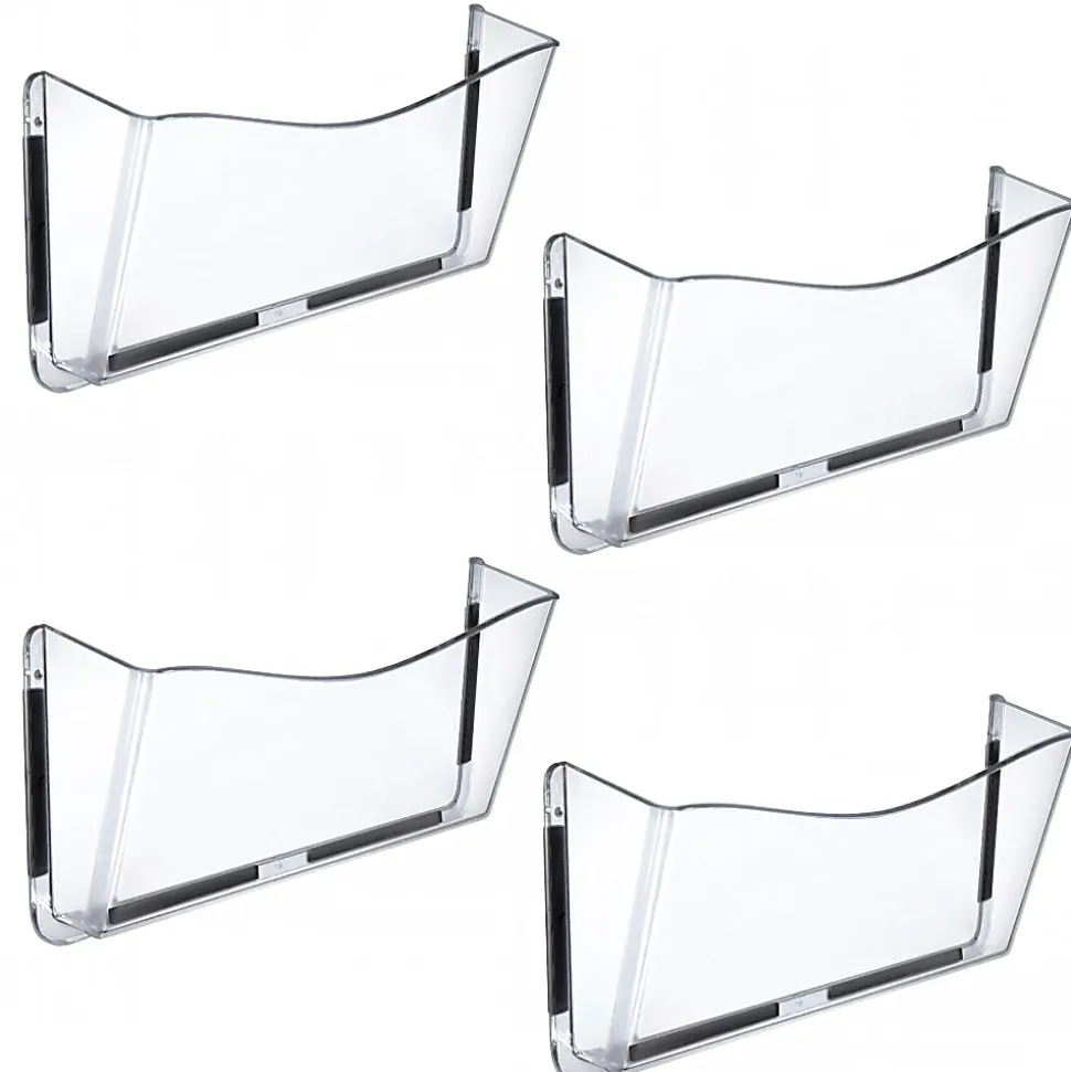 Azar Displays Single-Pocket Wall Files, Magnetic Tape Mount, 7"H x 14-3/4"W x 3"D, Clear, Pack Of 4 Files