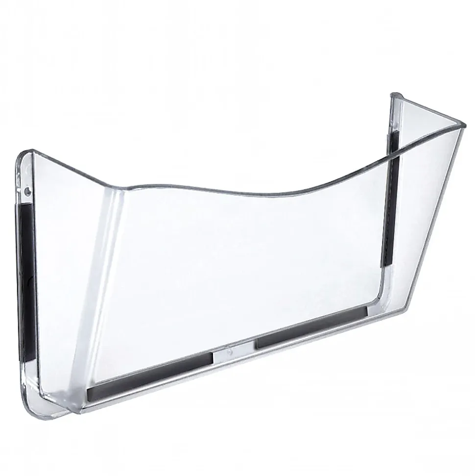 Azar Displays Single-Pocket Wall Files, Magnetic Tape Mount, 7"H x 14-3/4"W x 3"D, Clear, Pack Of 4 Files